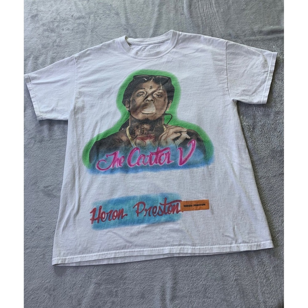 Heron Preston Lil Wayne The Carter V Airbrush T-Shirt White Cotton Men's Size L